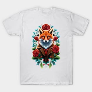 Fox and flowers tattoo style 2 T-Shirt